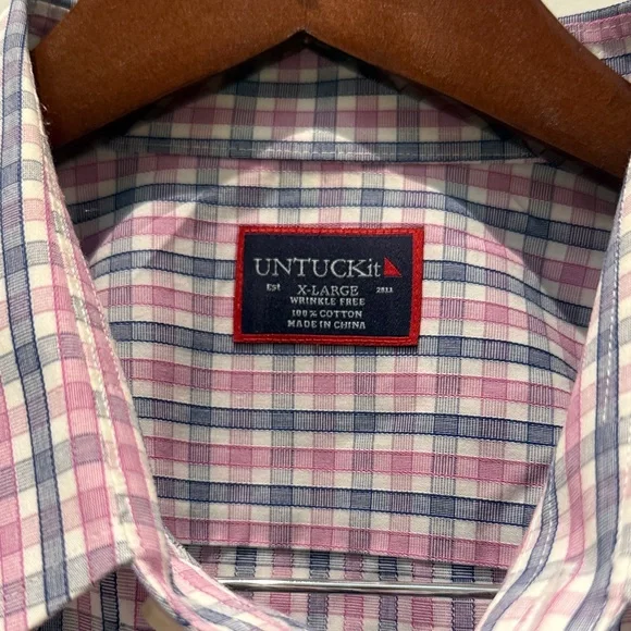 UNTUCKit XL Men's Pink and Blue Checkered Dress Shirt 100% Cotton long sleeve - Picture 3 of 4